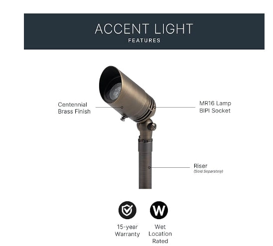 Kichler 15485CBR 12V MR16 adjustable landscape accent spotlight in centennial brass