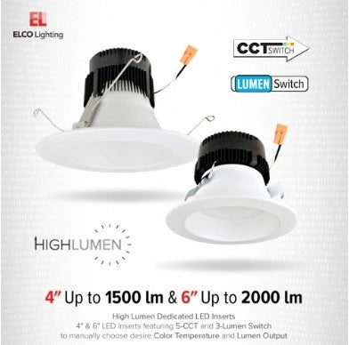 ELCO EL475CT5DW, 4in 0-10V LED insert, 5-CCT and 3-lumen switch, white finish recessed LED light