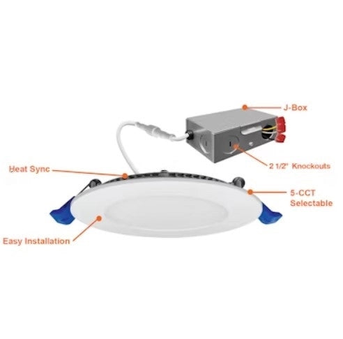EnVisionLED LED-SL-PNL-6R-3P15W-5CCT-WH 6in slim panel LED downlight with external junction box, white finish