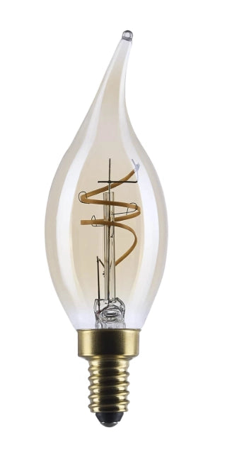SATCO S14220 3.5W CA11 LED filament bulb with amber coil filament and E12 candelabra base