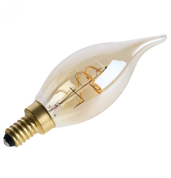 SATCO S14220 3.5W CA11 LED filament bulb with amber coil filament and E12 candelabra base