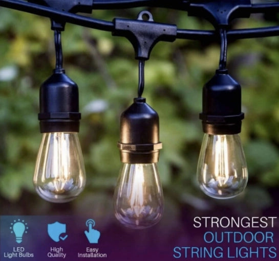 ABBA SL101 BK 40ft LED bistro string lights 12V outdoor patio lighting black finish