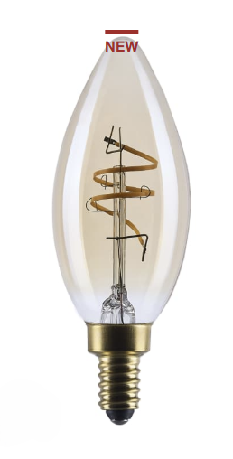 SATCO S14218 - 3.5C11L/920/E12/GCAC/D - C11 LED - 3.5W - 2000K - 120V - E12 Base - Amber