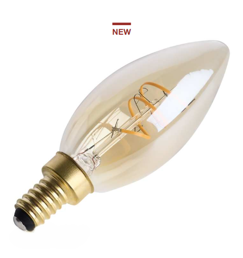 SATCO S14218 - 3.5C11L/920/E12/GCAC/D - C11 LED - 3.5W - 2000K - 120V - E12 Base - Amber
