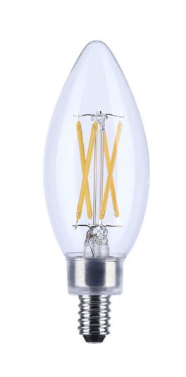 SATCO S21265 - 4B11/LED/930/CL/120V/E12 - B11 LED Filament - 4W - 3000K - 120V - E12 Base - Clear