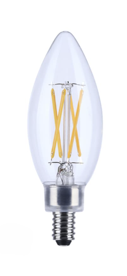 SATCO S21265 - 4B11/LED/930/CL/120V/E12 - B11 LED Filament - 4W - 3000K - 120V - E12 Base - Clear