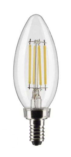 SATCO S21819 - 4B11/LED/927/CL/120V/E12/2CD - B11 LED Filament - 4W - 2700K - 120V - E12 Base - Clear - 2 Pack
