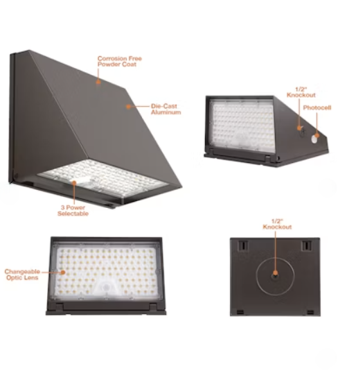 EnVisionLED LED-WPFC-TRZ-5P120-22K-BZ-PC - FC-Line: Modern Trapezoid Wall Packs 2200K - 120/110/100/90/80W - 2200K - 120-277V - Photocell - Bronze