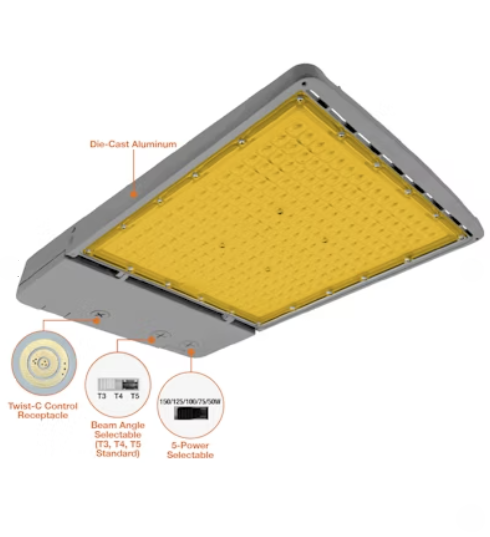 EnVisionLED LED-ARL3-3B-5P150-22K-GRY-UNV - OPTIC-Line Selectable: Large Area Lights 2200K - 150/125/100/75/50W - 2200K - 120-277V - Selectable Beam - Gray