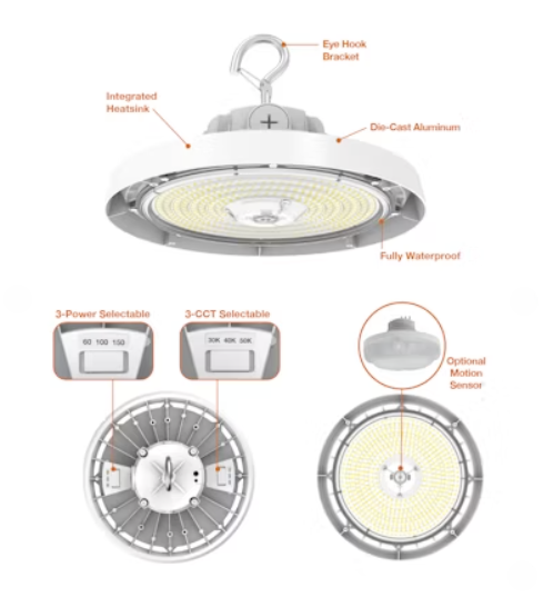 EnVisionLED LED-RHB3C-3B-3P150-TRI-WH-UNV-10 - RHB3 UFO High Bay: OPTIC-Line - 150/100/60W - Selectable Wattage/CCT/Beam - White