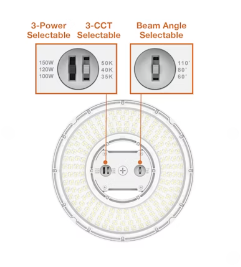 EnVisionLED LED-RHBA-3P240-CTRI-WH-UNV-10 - ARCY-LINE: RHB3 UFO High Bay NSF - 150/120/100W - Selectable CCT/Beam - 120-277V - High Heat - White