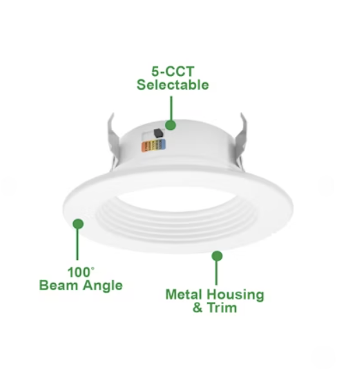 EnVisionLED ECV-RDL-4-10W-5CCT-WH-BFL - 4" EcoValue Round Retrofit Downlight - 10W - Selectable CCT - 120V - White/Baffle