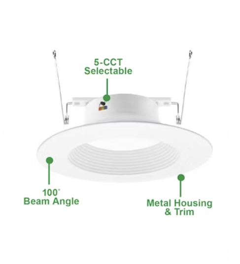 EnVisionLED ECV-RDL-5/6-15W-5CCT-WH-BFL - 6" EcoValue Round Retrofit Downlight - 15W - Selectable CCT - 120V - White/Baffle